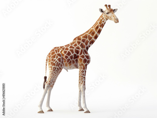 Giraffe isolated on white background.  realistic  8k  movie  very detailed.  nature.