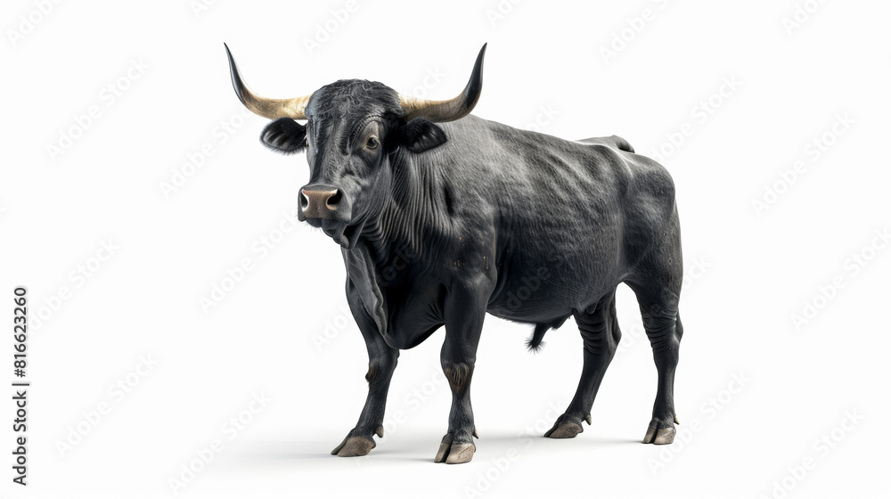 Black bull isolated on white background. High quality, 32K, Super Resolution, HDR Black bull isolated on white background. High quality, 32K, Super Resolution, HDR