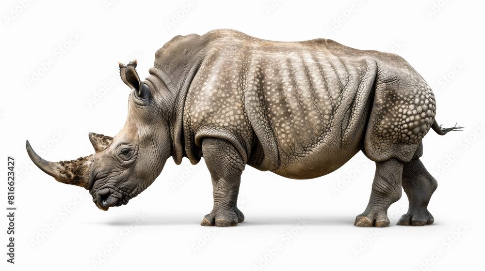 A young rhinoceros, side view, white solid background, photorealistic, professional studio light A young rhinoceros, side view, white solid background, photorealistic, professional studio light