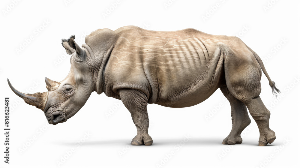 A young rhinoceros, side view, white solid background, photorealistic, professional studio light A young rhinoceros, side view, white solid background, photorealistic, professional studio light