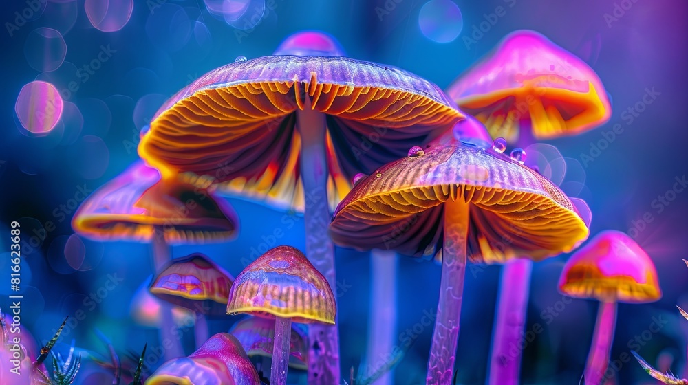 psychodelic art neon colors mushrooms