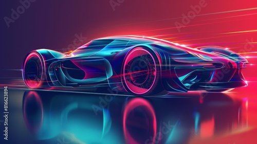 Futuristic Car on Red Background