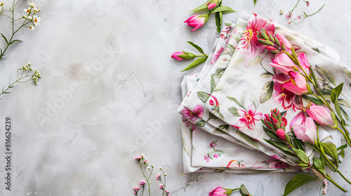 Napkins with floral decor on light background