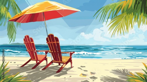 Two Chairs With Umbrella on Beach © RGShirtWorks 