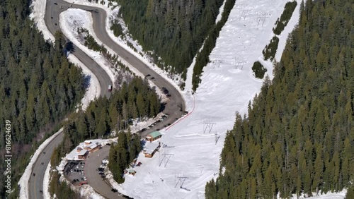 Snowy Cypress Mountain Ski Resort and Slope - Sunny Aerial View photo