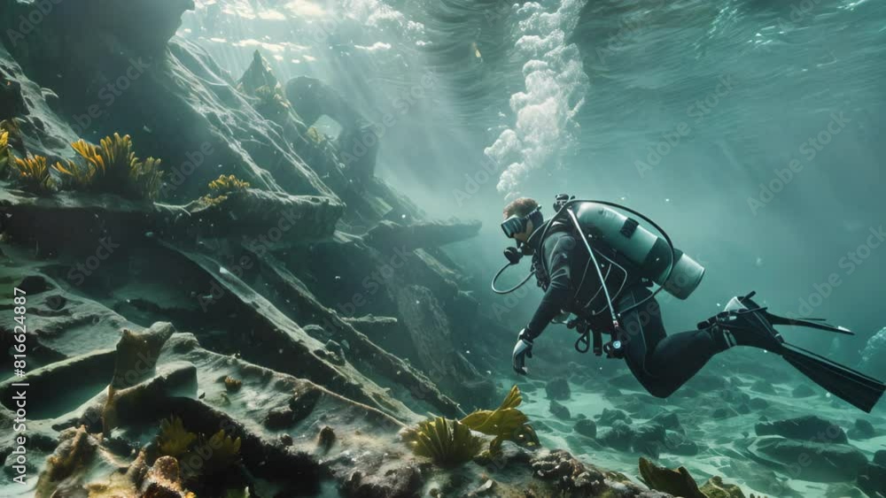animation - Scuba Diver Exploring Underwater Shipwreck animation - Scuba Diver Exploring Underwater Shipwreck