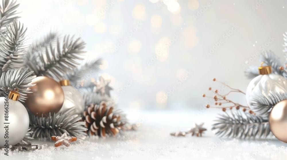 Silver and Gold Christmas Ornaments on White Background Silver and Gold Christmas Ornaments on White Background