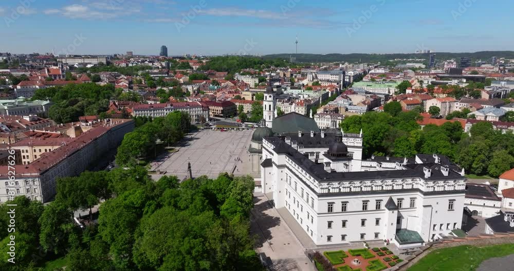 Cinematic Establishing Shot Above Cathedral Square in Downtown Vilnius, Lithuania Cinematic Establishing Shot Above Cathedral Square in Downtown Vilnius, Lithuania