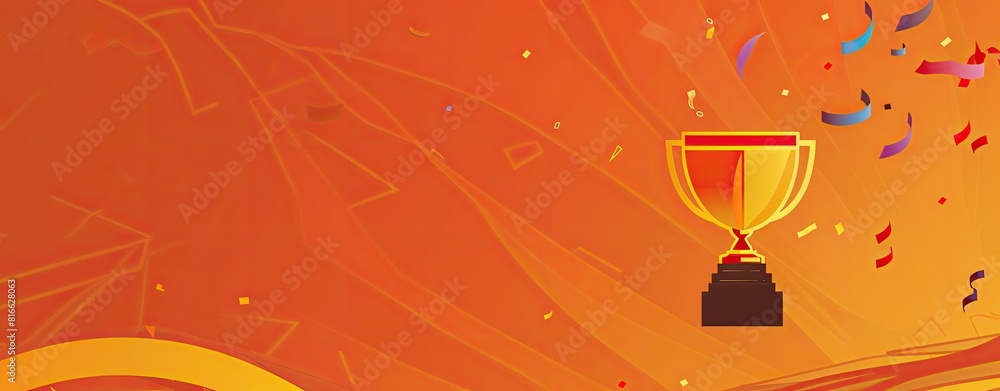 Classic gold trophy cup displayed on orange backdrop. Achievement and recognition theme. Generative AI Classic gold trophy cup displayed on orange backdrop. Achievement and recognition theme. Generative AI
