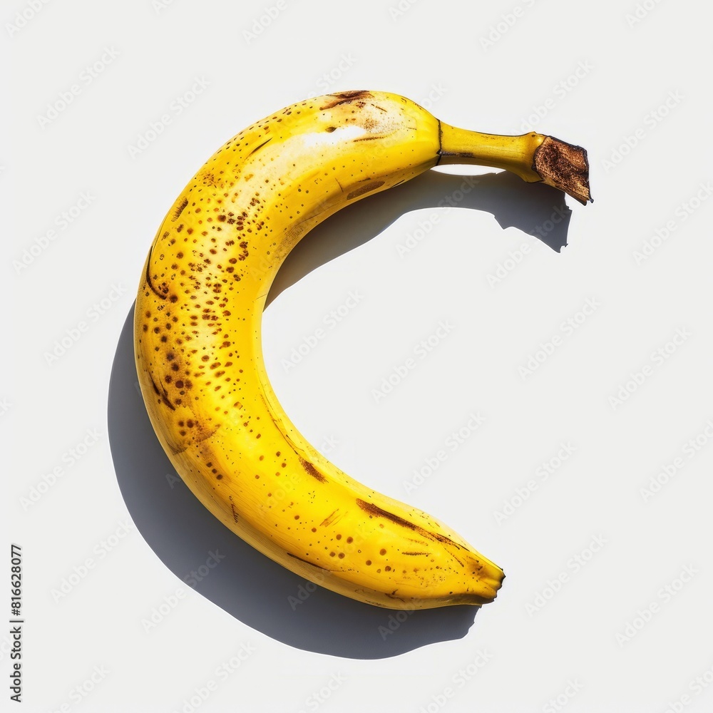 A banana forming the shape of the letter C placed on a white surface A banana forming the shape of the letter C placed on a white surface
