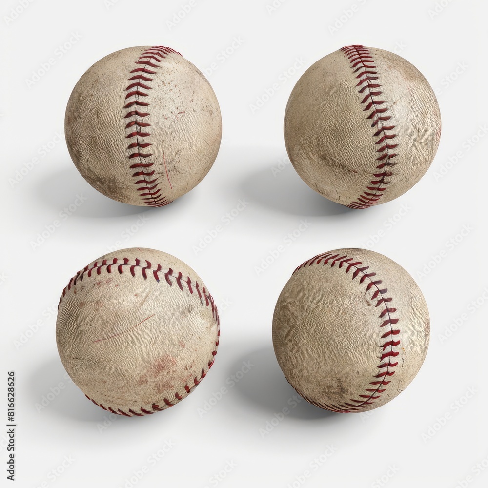 Four baseballs arranged on a plain white background Four baseballs arranged on a plain white background
