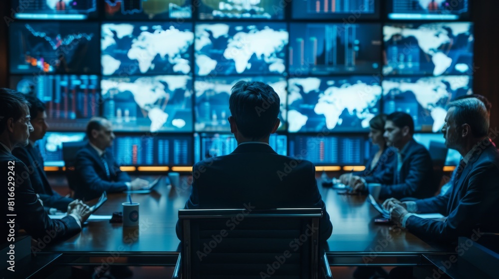 Business executives in a video conference discussing global markets Business executives in a video conference discussing global markets