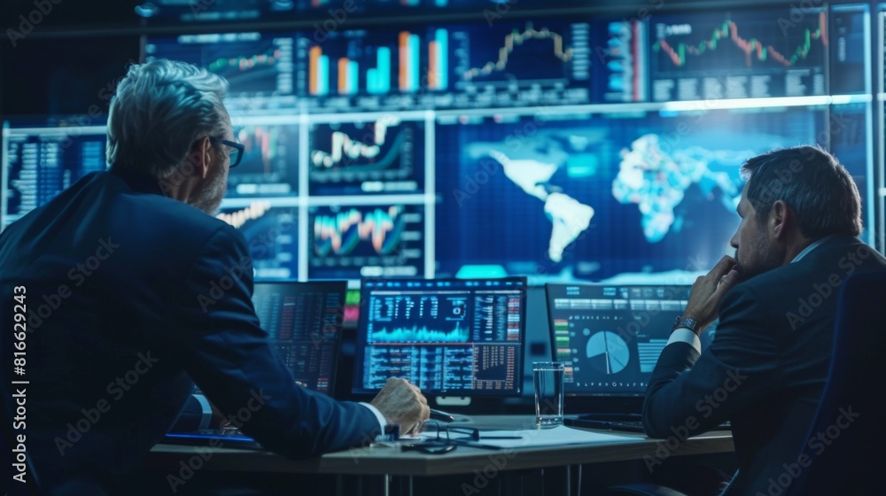 Obraz premium Business executives in a video conference discussing global markets