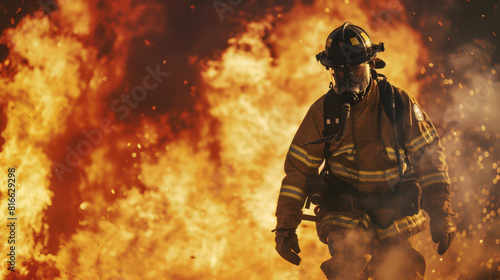 A powerful image of a firefighter battling a fierce blaze, illustrating bravery and the challenge of emergency response