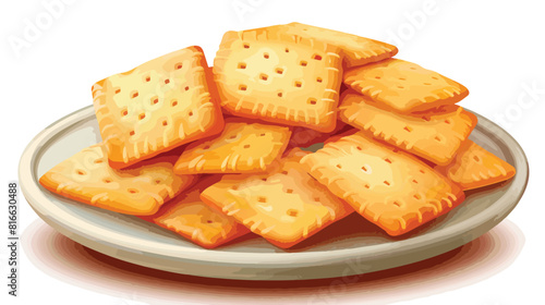Plate with tasty crackers on light background Vector