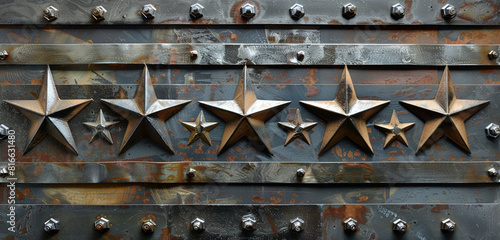 Urban Memorial Day bolted steel stars, metal stripes.