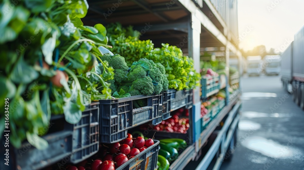 Close-up of a logistics truck filled with organic vegetables ready for export Close-up of a logistics truck filled with organic vegetables ready for export