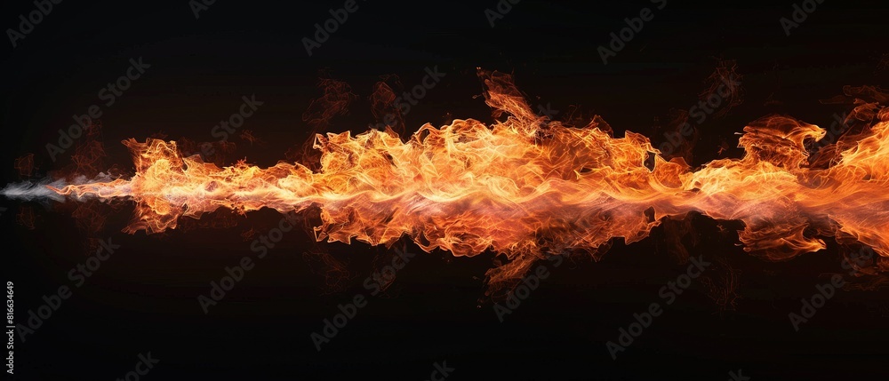 Dramatic fire flames on black background. Abstract fire element for artistic and creative purposes.