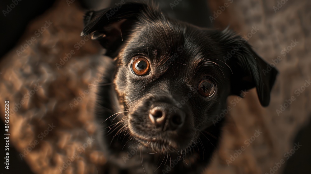 Front-facing photo of a black dog Front-facing photo of a black dog