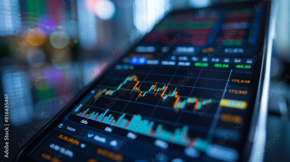Close-up of a smartphone screen showing real-time stock market updates Close-up of a smartphone screen showing real-time stock market updates