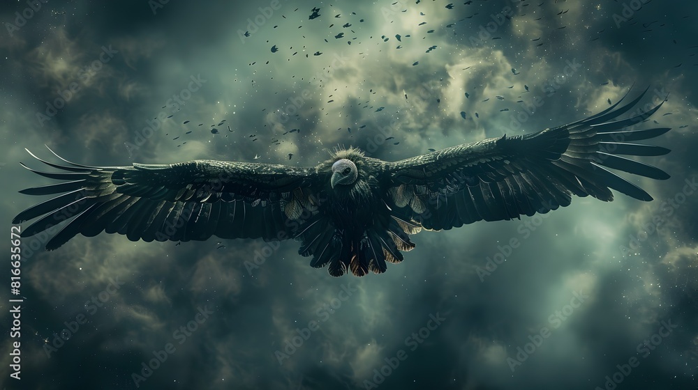 Fototapeta premium Majestic Vulture Soaring Amidst Turbulent Skies:A Powerful and Ominous Digital Composition