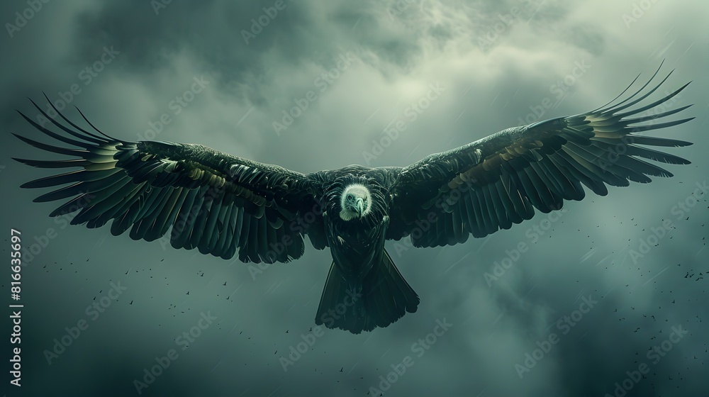 Fototapeta premium Majestic Vulture Soaring Amidst Dramatic Cloudy Skies