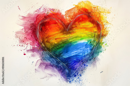 Bright grunge style heart symbolising LGBTQ  pride and love.