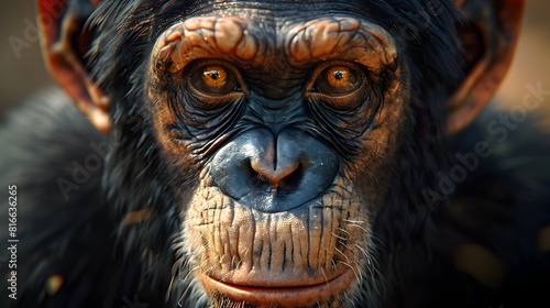 Mesmerizing Primate Portrait:Captivating Close-Up of a Majestic Chimpanzee's Expressive Features