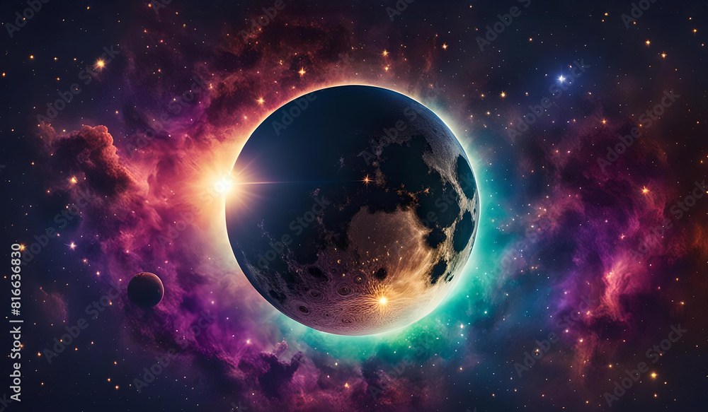 Eklipse der Sonne um Mond mit leuchtenden Strukturen im dunklen