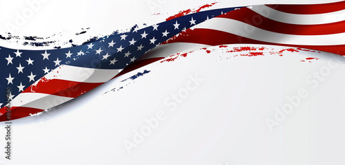 Expansive white blank space in an ultra-wide patriotic banner with US flag colors. photo