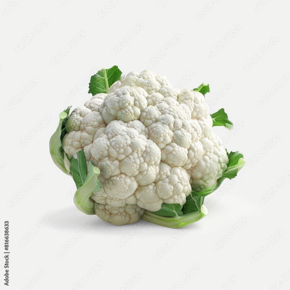 A single white cauliflower placed on a plain white background A single white cauliflower placed on a plain white background