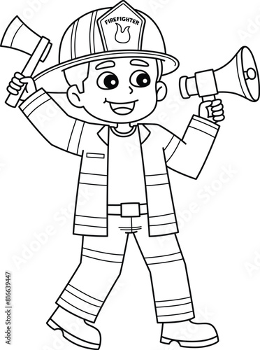 Male Firefighter Isolated Coloring Page for Kids