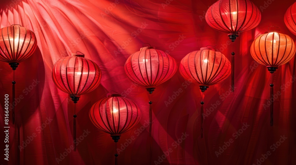 Chinese lanterns and fans on a red background during the New Year festival Chinese lanterns and fans on a red background during the New Year festival
