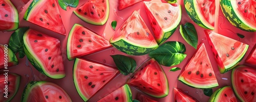 Juicy Watermelon Slices on Pink Background