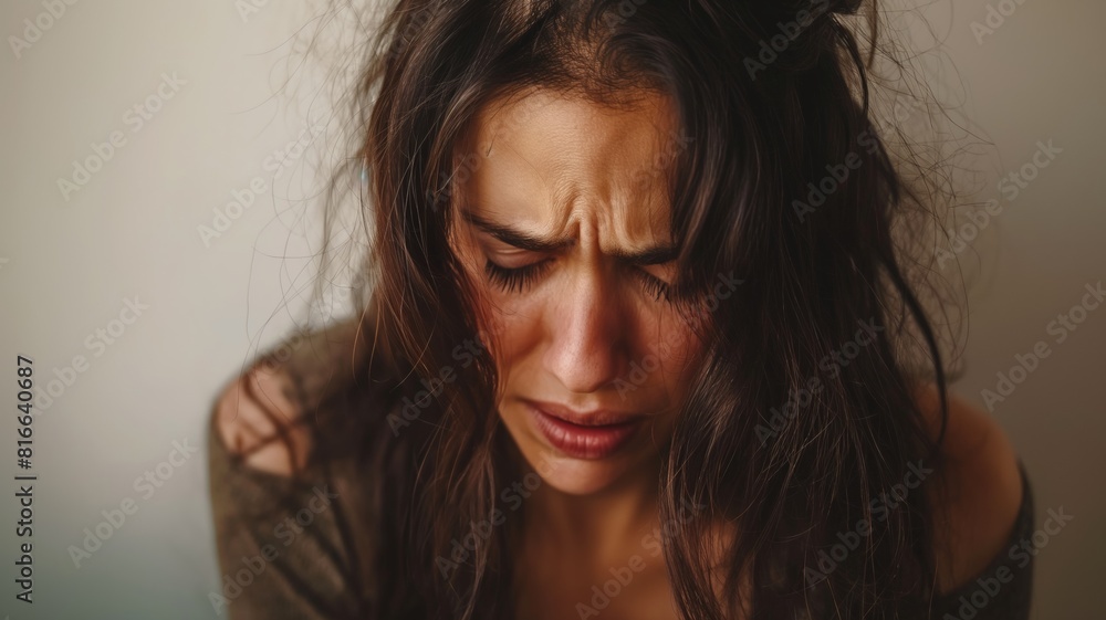 Upset woman with a pained expression close-up Upset woman with a pained expression close-up