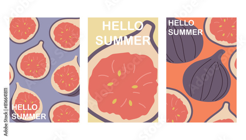 Summer fig poster in flat style, art for poster, card, wall art, banner background, hello summer