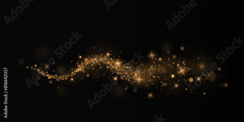 Magic golden wind png festive isolated on transparent background. Golden comet png with sparkling stars and dust.	
