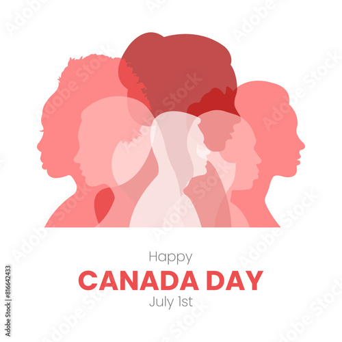 Flat vector illustration with silhouettes of people.Canada Day card.