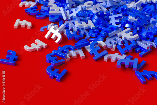 A Stack of Pound symbol on a Red Background. 3d Rendering