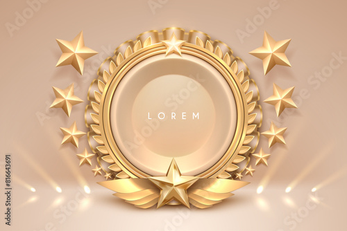 Golden award frame with laurel wreath and stars