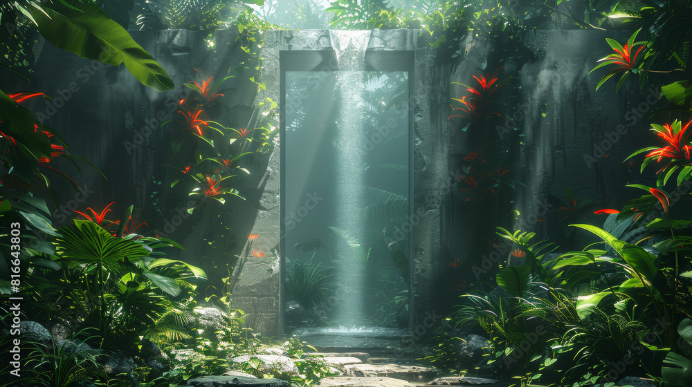 Obraz premium Gateway to Adventure: Doorway to Enchanted Jungle Realm