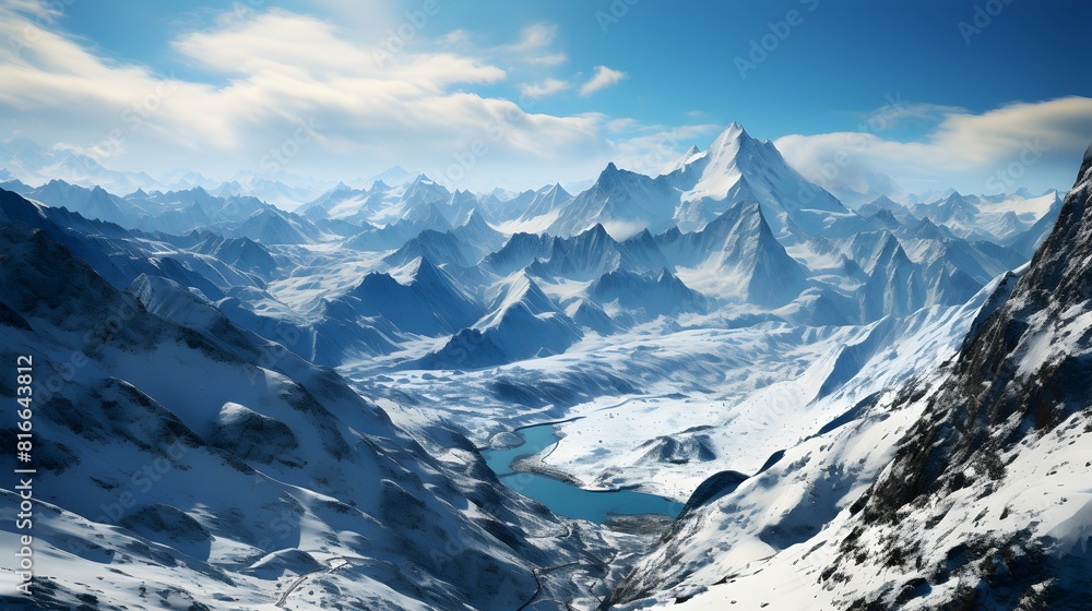 Obraz premium Breathtaking aerial view of majestic mountains in a vast wilderness 