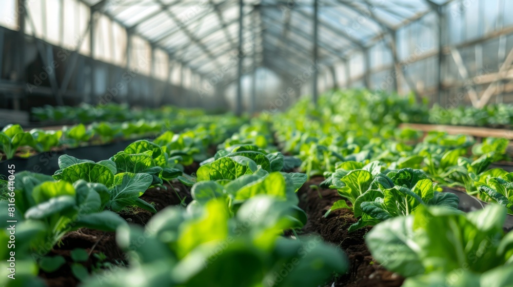 Rows of organic vegetables in a technologically advanced greenhouse Rows of organic vegetables in a technologically advanced greenhouse