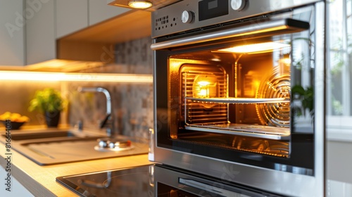An open microwave oven in a clean, modern kitchen.