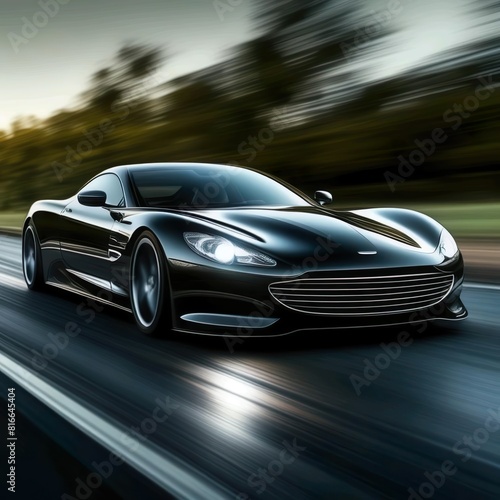 Create an nature image of a sleek, modern car speeding with dynamic motion blur effects. The car should appear to be in high-speed motion with streaks of light and motion lines © iLegal Tech