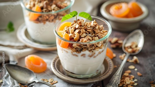 homemade granola with dried apricots and nuts for breakfast