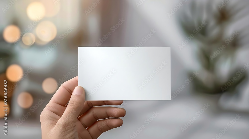 a hand holding a blank business card conveying a professional networking event or a corporate environment a hand holding a blank business card conveying a professional networking event or a corporate environment