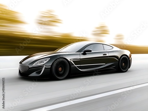 Create an nature image of a sleek  modern car speeding with dynamic motion blur effects. The car should appear to be in high-speed motion with streaks of light and motion lines
