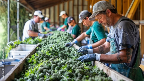 Wallpaper Mural Workers packaging freshly harvested cannabis buds in a barn Torontodigital.ca