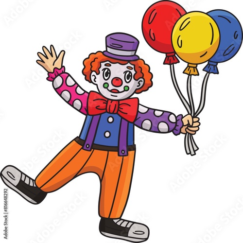 Circus Clown Holding a Balloon Cartoon Clipart